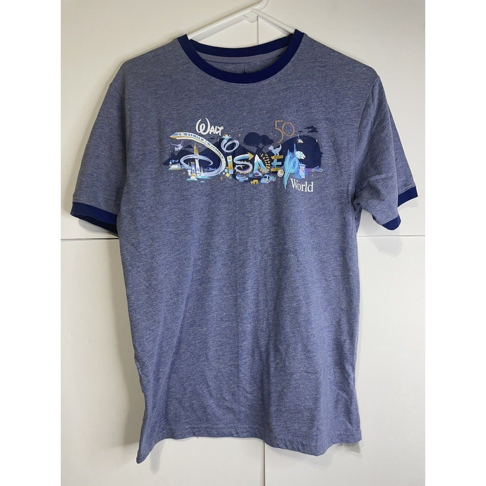 Walt Disney World 50th Anniversary Ringer T-Shirt Small Attraction Spell Out